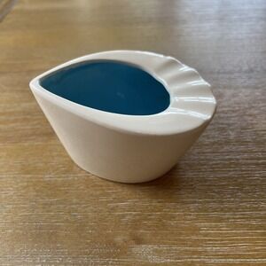 Vintage MCM White Blue Ceramic Ashtray Made In Japan Mid Century Modern Design